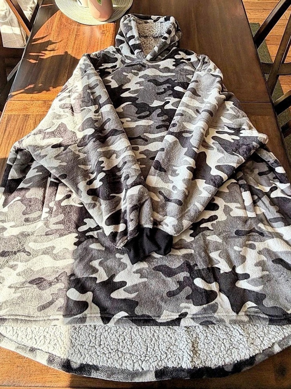 The Wayy Big Hoodie Camo Sherpa Hoodie Gray & Black Like New One Size Fits Most